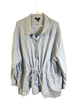 DKNY Side Stitch Denim Twill Drawcord Shacket Shirt Island Wash Plus Size 3X